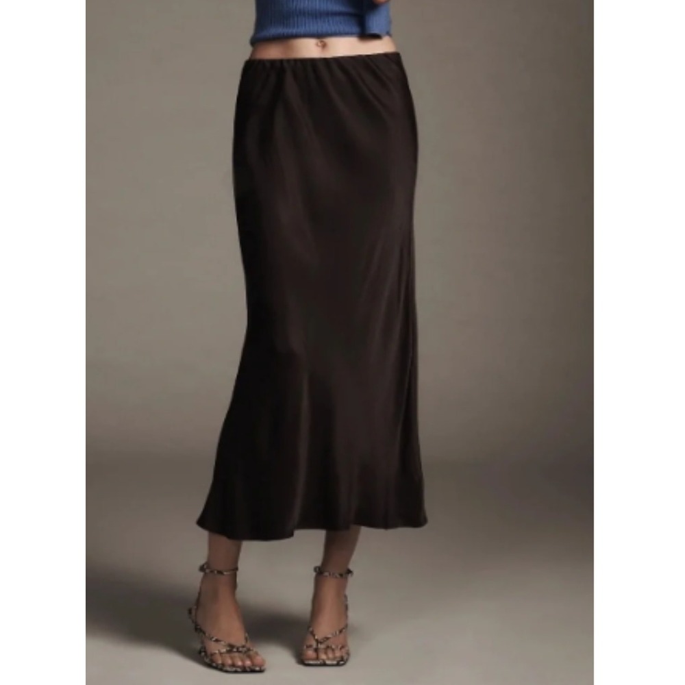 Anthropologie Satin Maxi Slip Skirt 2X Black Pull On Long Minimalist Whimsigoth